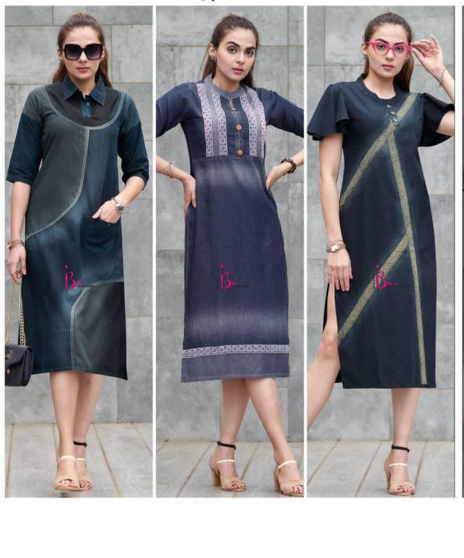 Rapid Different Shades Of Denim Funky Look Party Wear Kurtis Manufacturers
